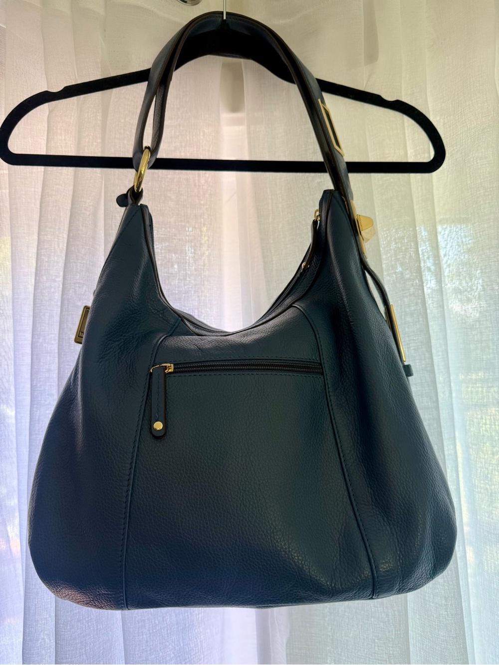 Tignanello Blue Leather Hobo Shoulder Bag Gold Hardware EUC - Picture 2 of 11